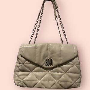 Cream Steve Madden quilted pleather adjustable shoulder crossbody bag